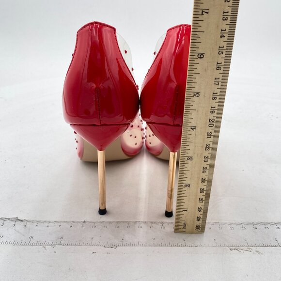 FSJ Red Studded Pointed Toe Transparent Pumps High Heels Shoes - Picture 5 of 8